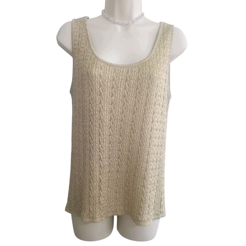 Y2K Cache Women’s Gold Metallic Sleeveless Top Size M Glam Desk To Dinner
